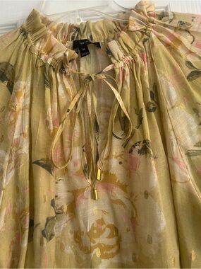 Harve Benard Yellow Floral Tie-Neck Peasant Blouse